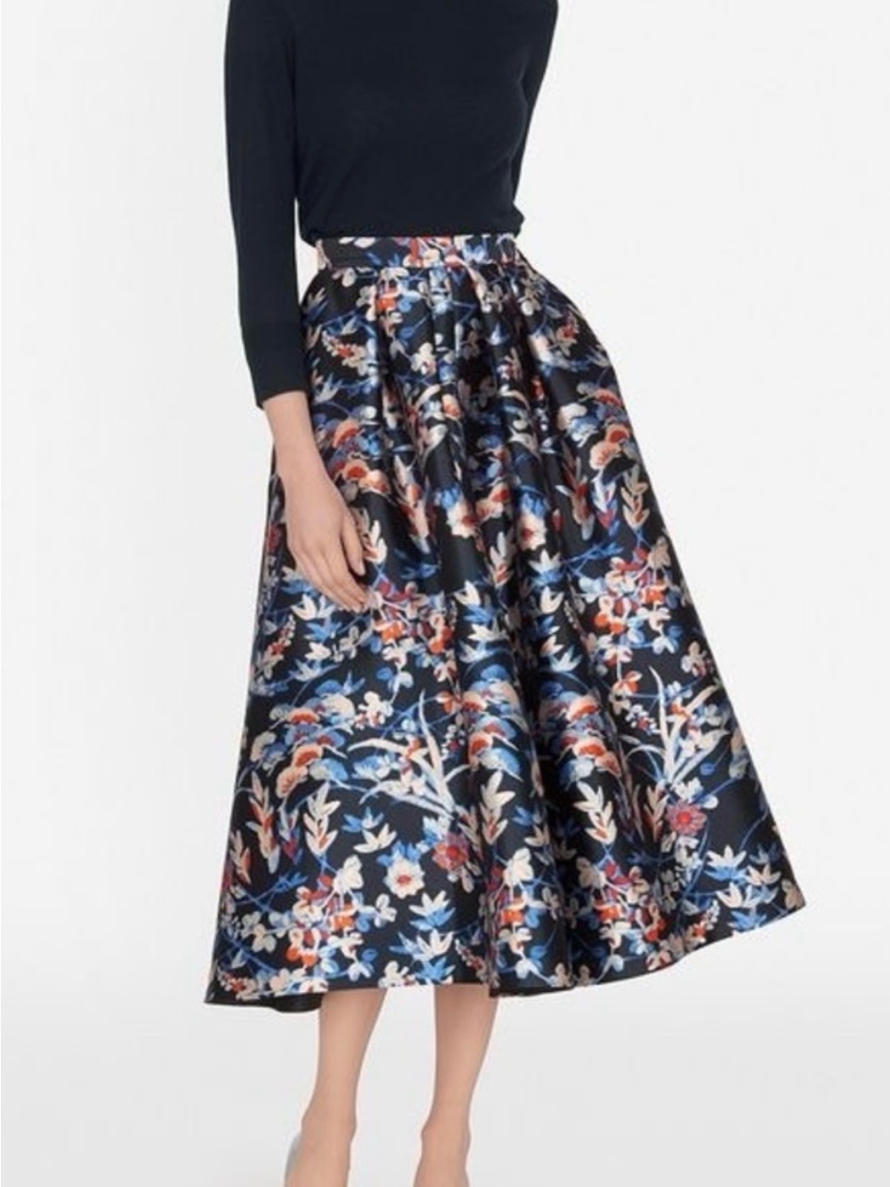 NWT L.K. Bennett SK Tansia Floral Jacquard Midi Skirt Sloane Blue US 6